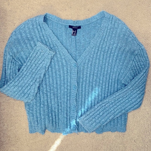 Forever 21 Blue Ribbed Button Cardigan - Picture 6 of 8